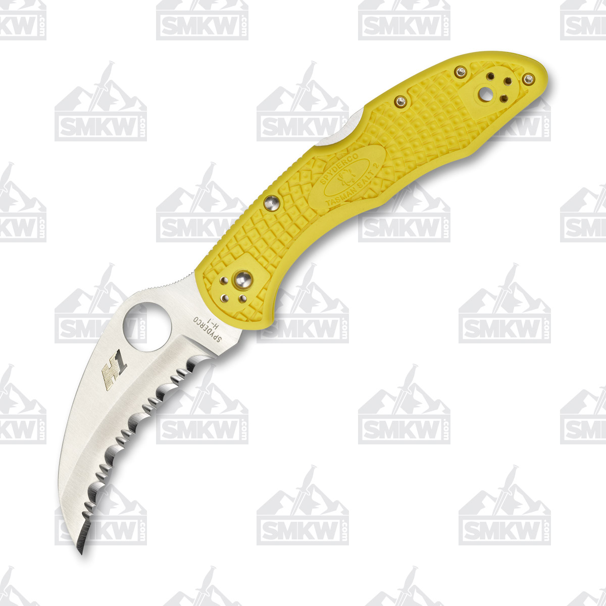 Spyderco Tasman Salt 2 Yellow FRN Folding Knife 2.9in Serrated Hawkbill Blade SPC106SYL2 View 2
