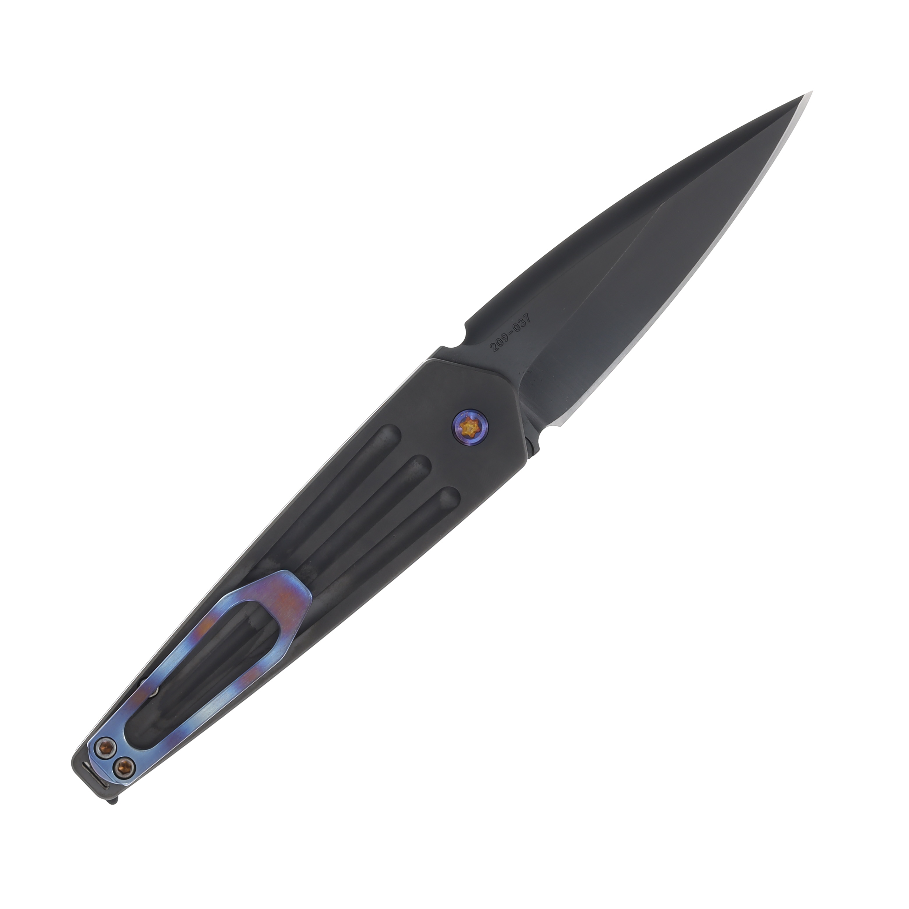 Medford Nosferatu OTS Auto Knife Black Flamed  - 3.5in PVD Black Spear Point Plain View 2