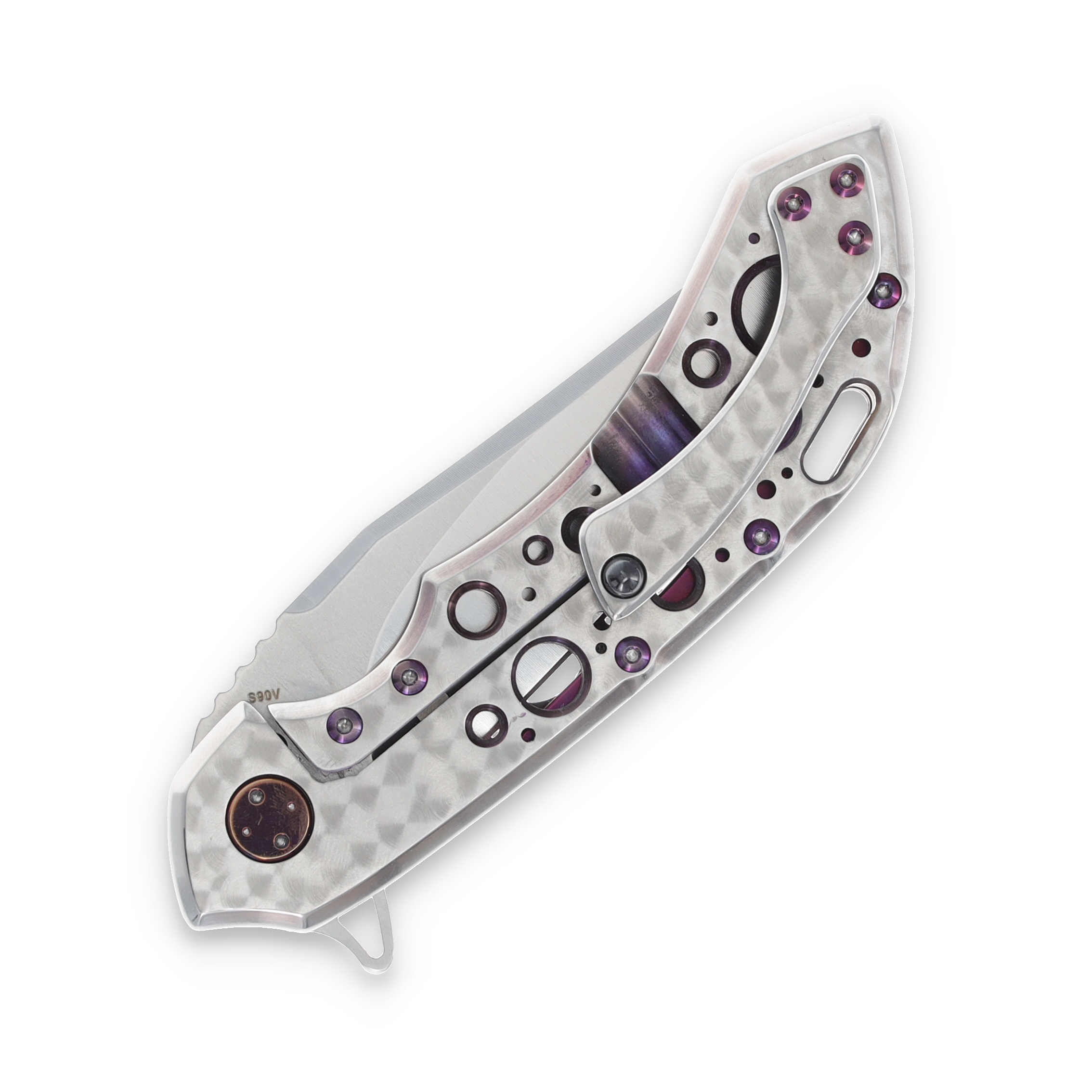 Olamic Wayfarer 247 Folding Knife T-046B Dark Matter FatCarbon/Jeweled Purple with Acid Rain Cutouts T046B View 6