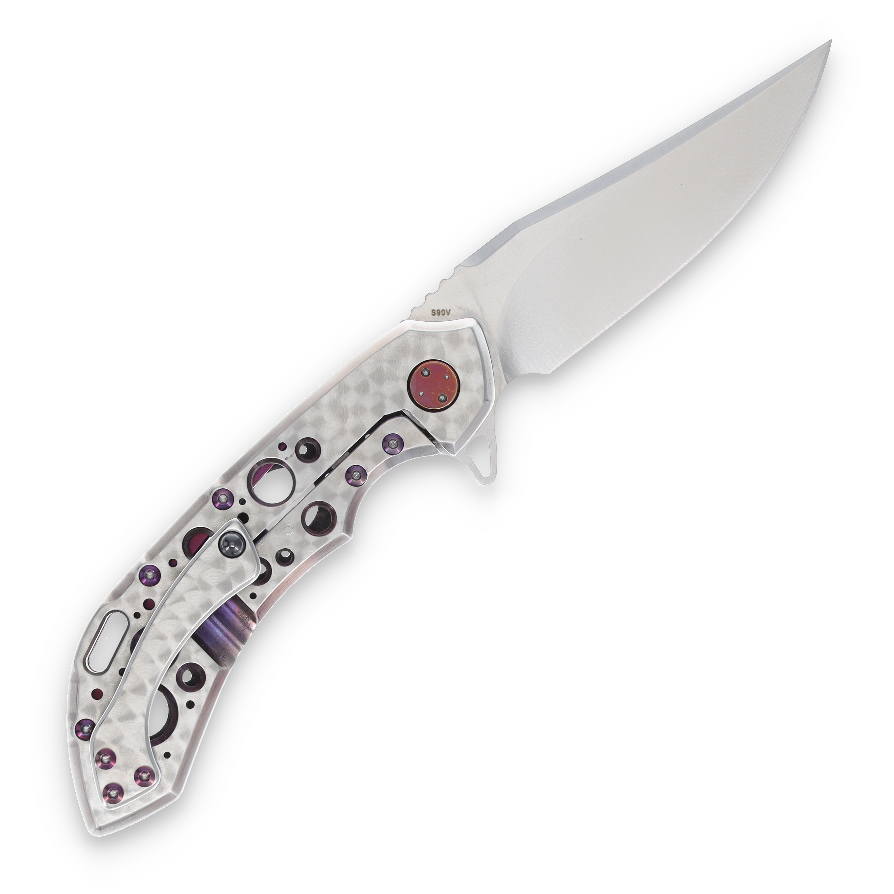 Olamic Wayfarer 247 Folding Knife T-046B Dark Matter FatCarbon/Jeweled Purple with Acid Rain Cutouts T046B View 2