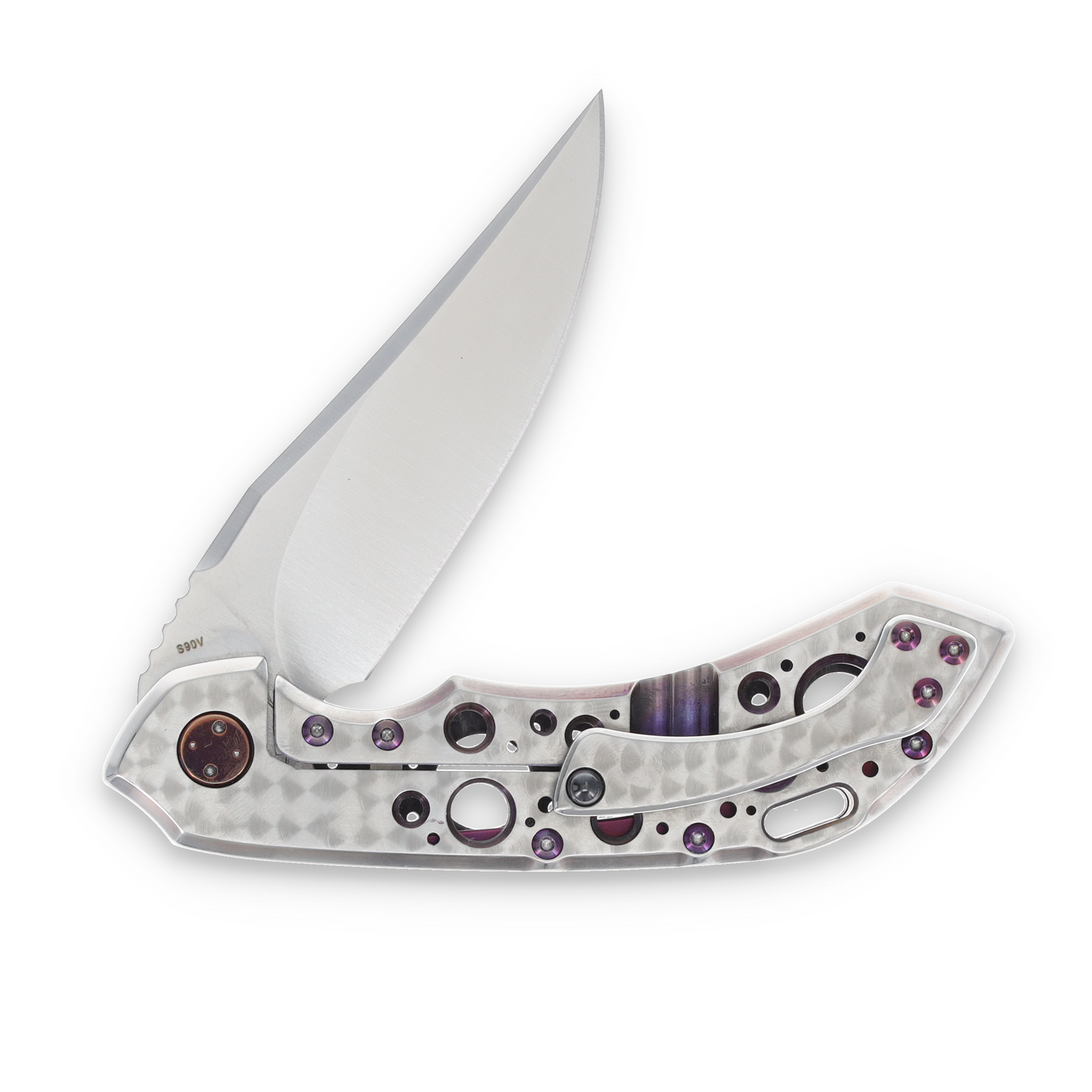 Olamic Wayfarer 247 Folding Knife T-046B Dark Matter FatCarbon/Jeweled Purple with Acid Rain Cutouts T046B View 4