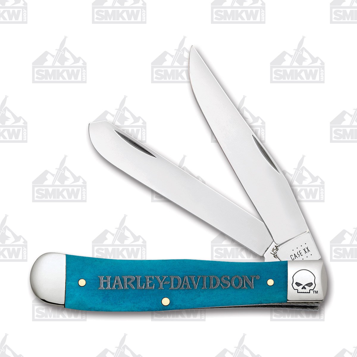 Case Harley-Davidson Caribbean Blue Bone Trapper Folding Knife CA52228 View 1