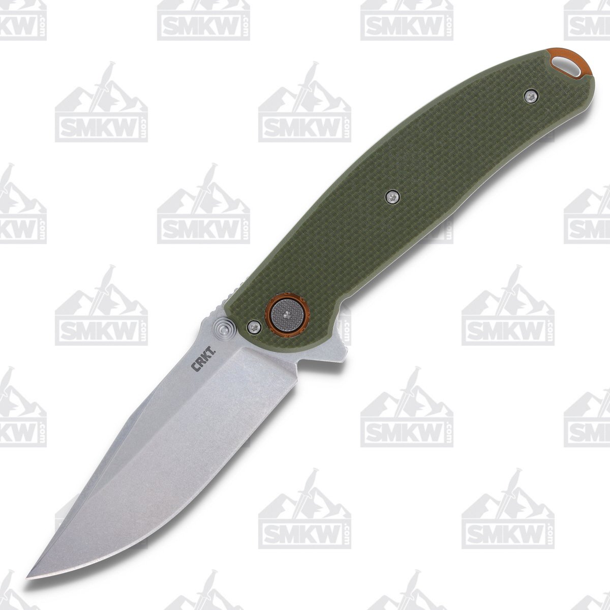CRKT Butte Folding Knife OD Green 3.36 Inch Plain Stonewash Drop Point CR2471 View 1