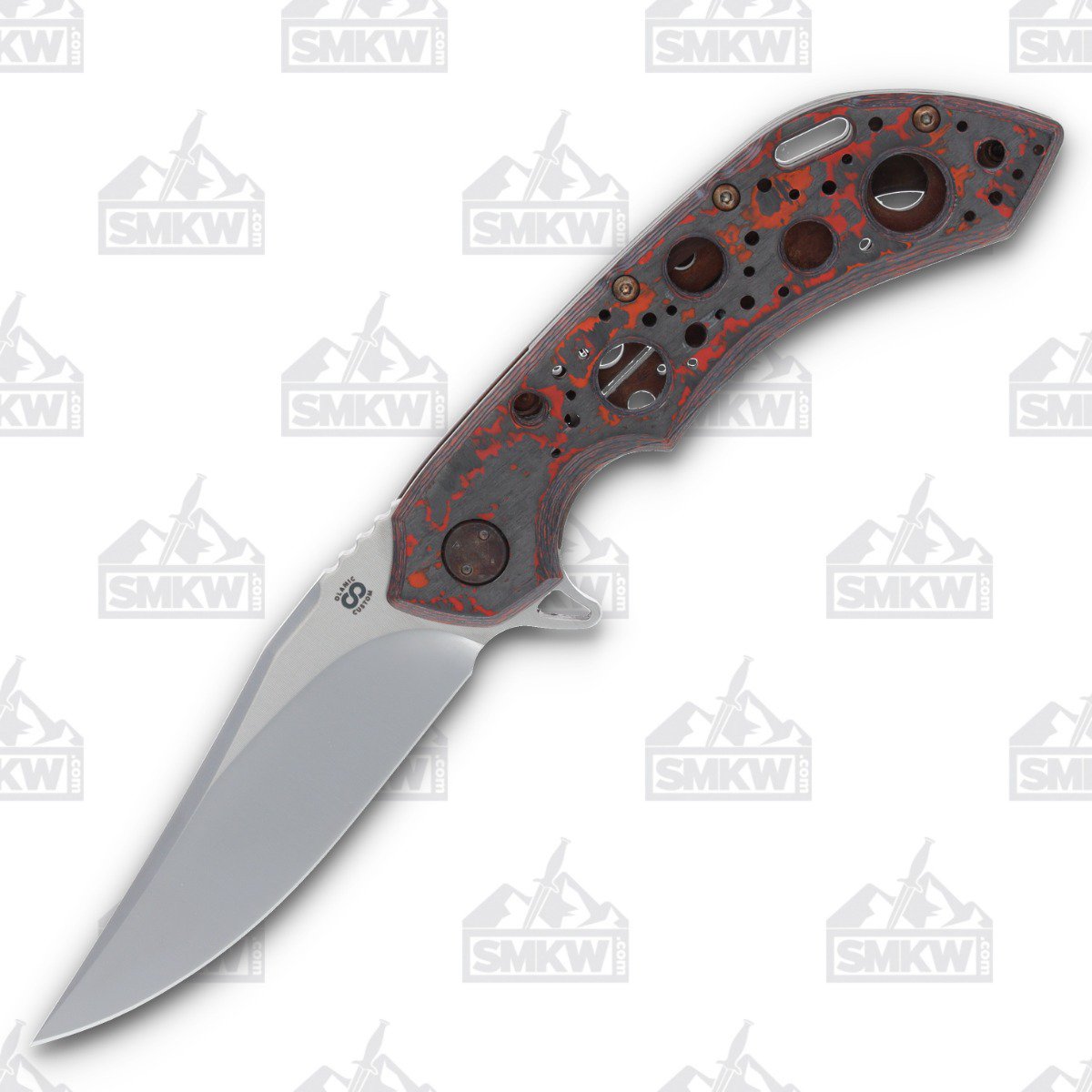 Olamic Wayfarer 247 Folding Knife T-068B Lava Flow FatCarbon/Antique Entropic with Acid Rain Cutouts T068B View 1