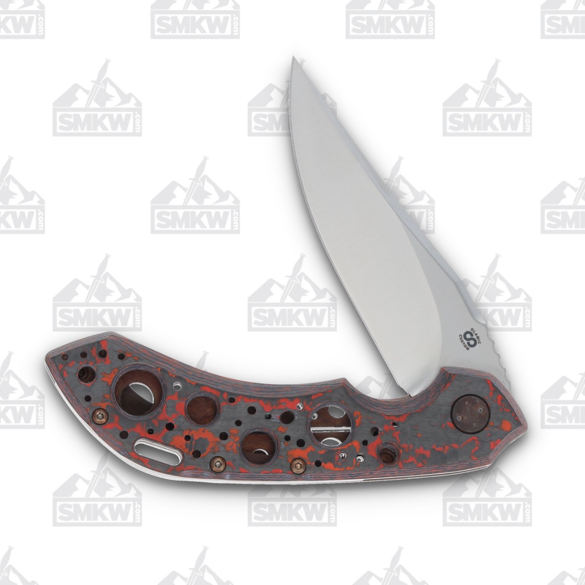 Olamic Wayfarer 247 Folding Knife T-068B Lava Flow FatCarbon/Antique Entropic with Acid Rain Cutouts T068B View 3