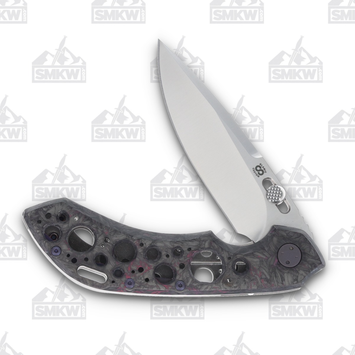 Olamic Wayfarer 247 Folding Knife T-046P Dark Matter FatCarbon/Purple with Acid Rain Cutouts T046P View 3