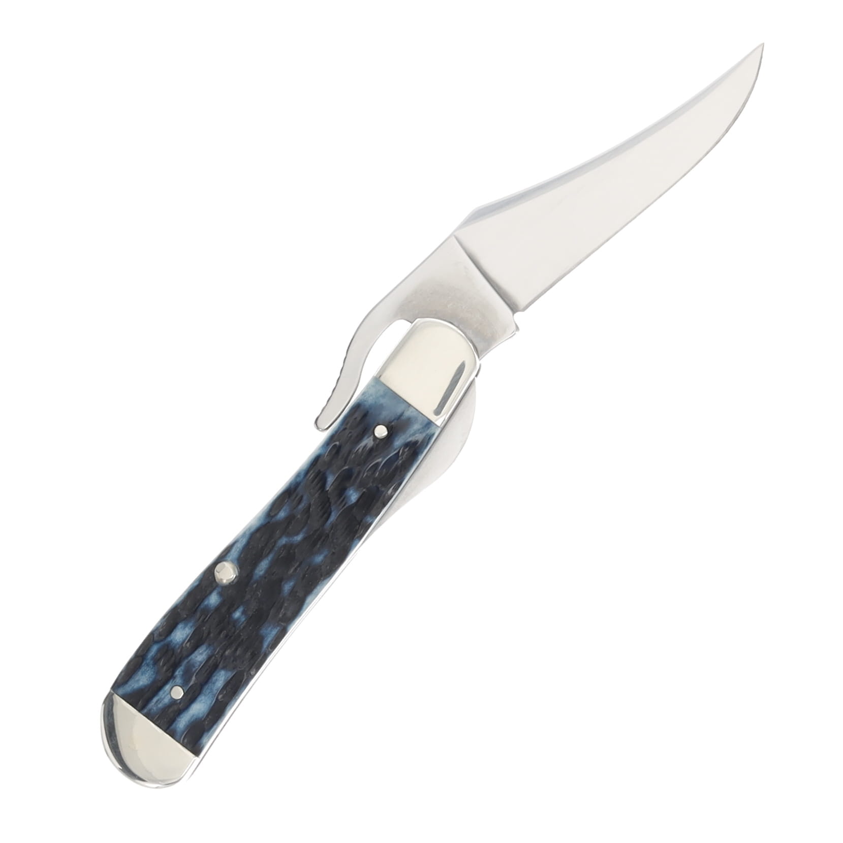 Case Pocket Worn Mediterranean Blue Peach Seed Jigged Bone RussLock Folding Knife CA51859 View 3