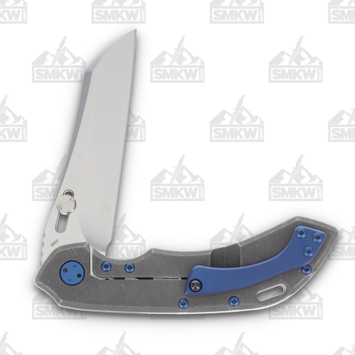 Olamic Wayfarer 247 Folding Knife T-053W Dark Matter FatCarbon/Matte Blue Titanium with Acid Rain Cutouts T053W View 4