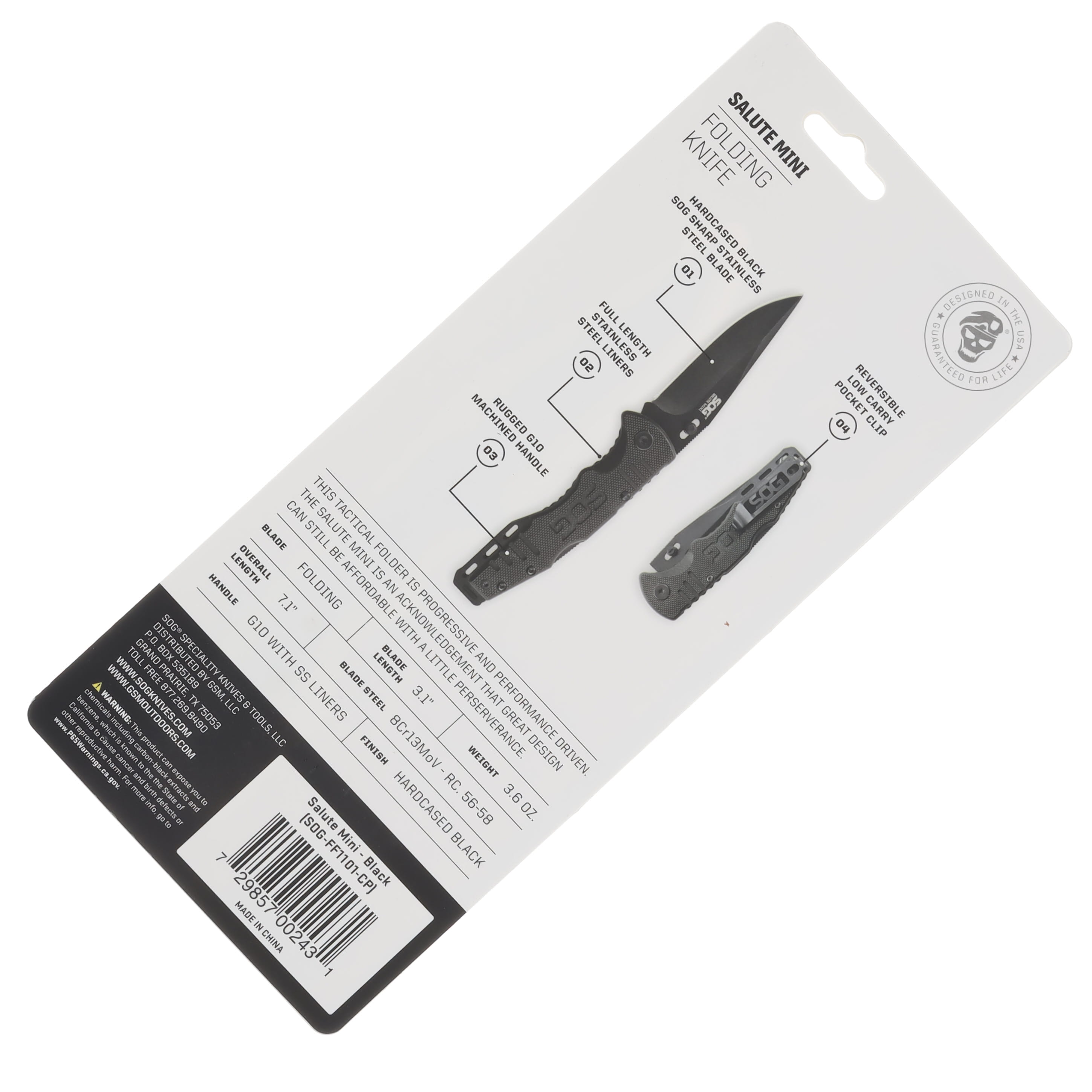 SOG Salute Mini Folding Knife Black 3.1in Plain Clip Point Blade SOGFF1101 View 5