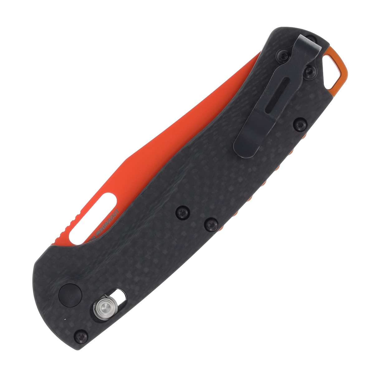 Benchmade Taggedout Folding Knife 3.5in Plain Orange Carbon Fiber BM15535OR01 View 2