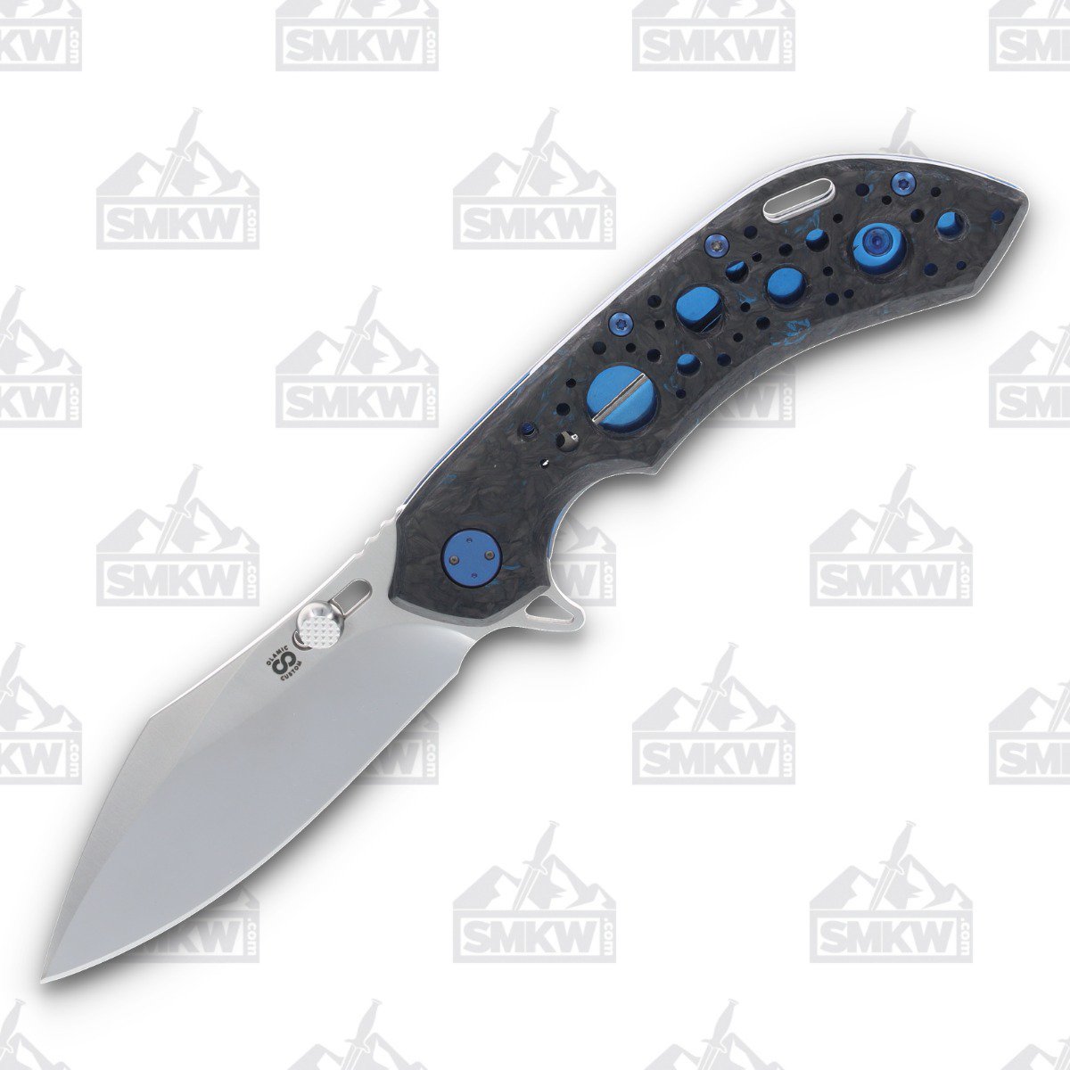Olamic Wayfarer 247 Folding Knife T-071C Blue DarkMatter FatCarbon/Matte Blue with Acid Rain Cutouts T071C View 1