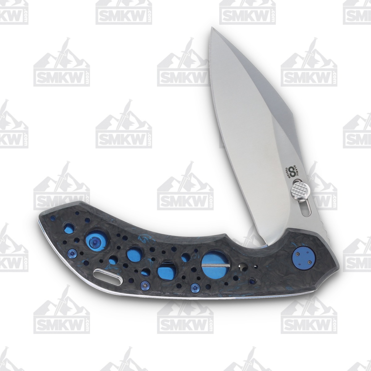Olamic Wayfarer 247 Folding Knife T-071C Blue DarkMatter FatCarbon/Matte Blue with Acid Rain Cutouts T071C View 3