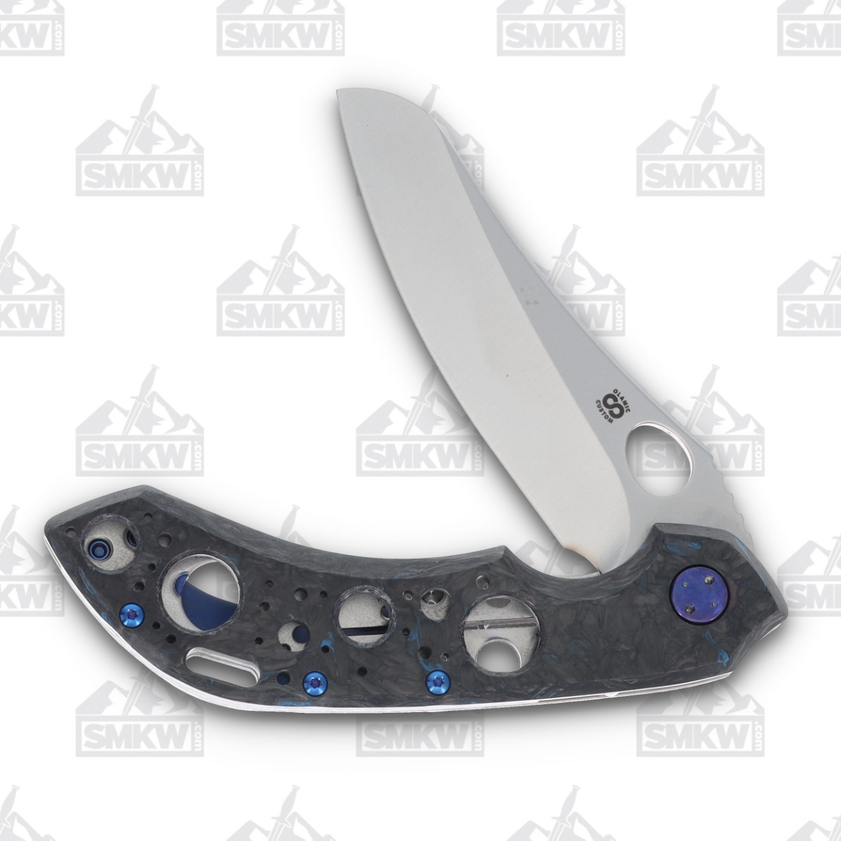 Olamic Wayfarer 247 Folding Knife T-056M Dark Matter FatCarbon/Matte Blue with Acid Rain Cutouts T056M View 3