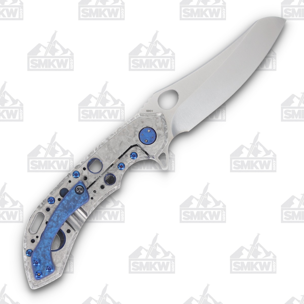 Olamic Wayfarer 247 Folding Knife T-056M Dark Matter FatCarbon/Matte Blue with Acid Rain Cutouts T056M View 2