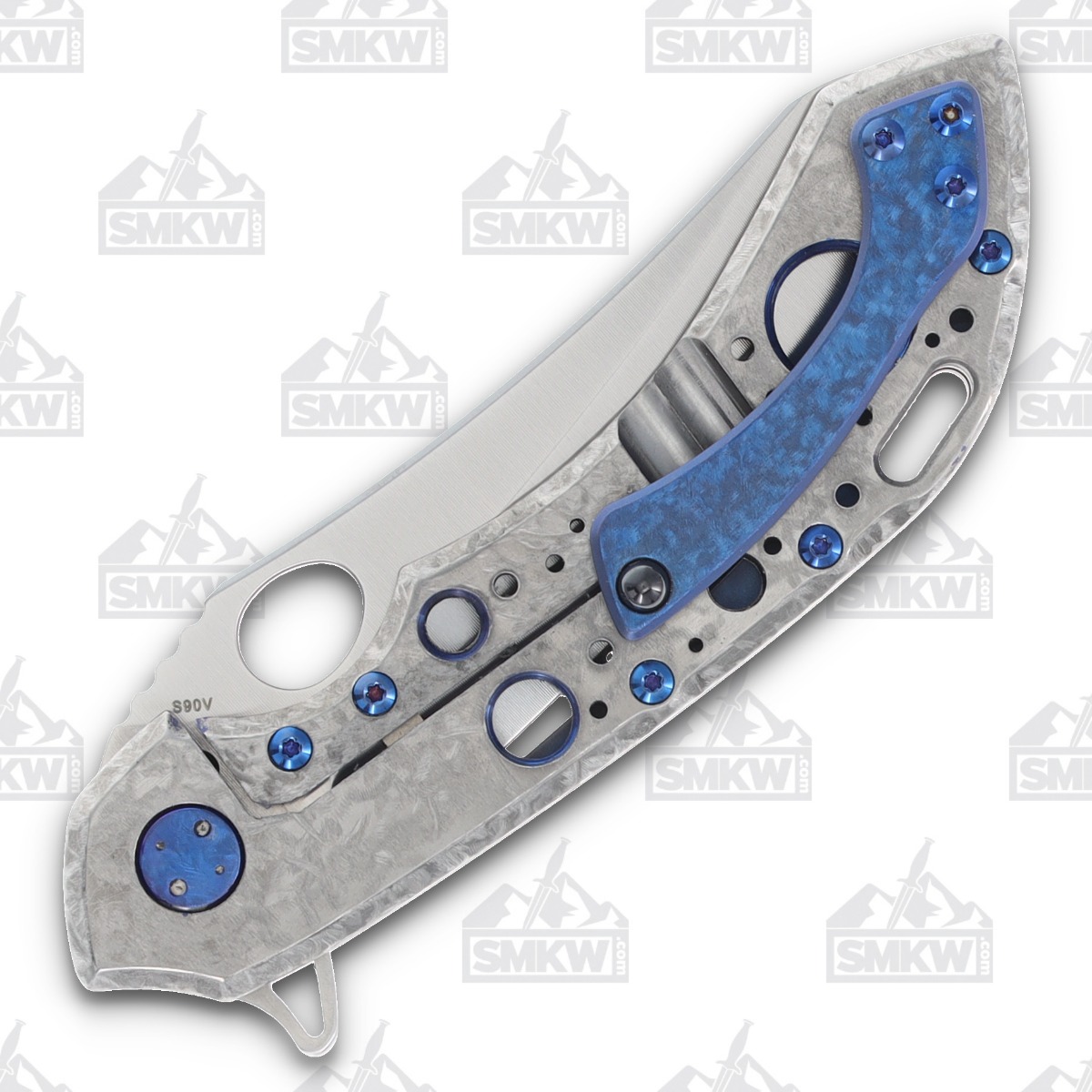 Olamic Wayfarer 247 Folding Knife T-056M Dark Matter FatCarbon/Matte Blue with Acid Rain Cutouts T056M View 5
