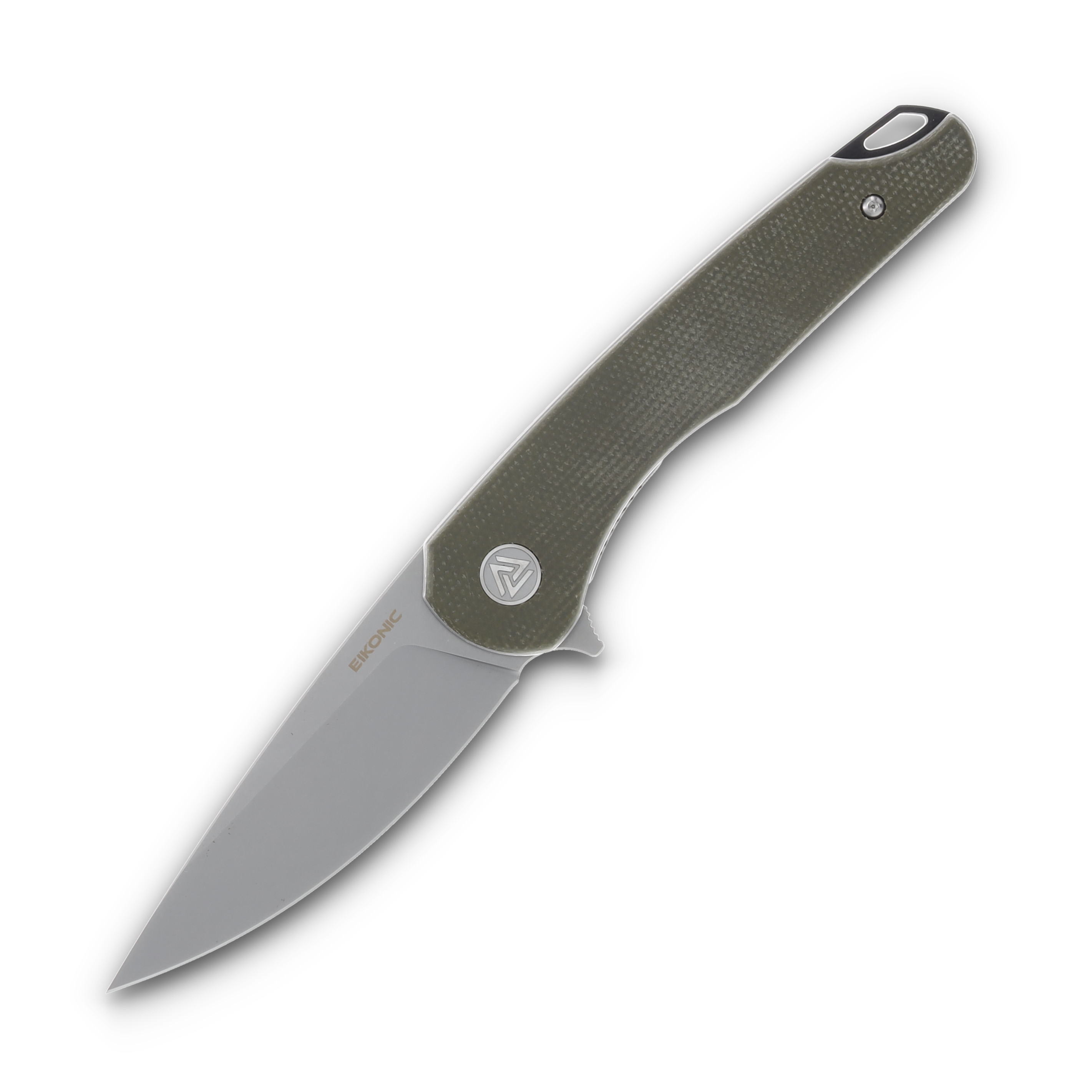 EIKONIC Knives Dromas Olive Green 3.25in Stonewash Plain Drop Point EIK441SGN View 1