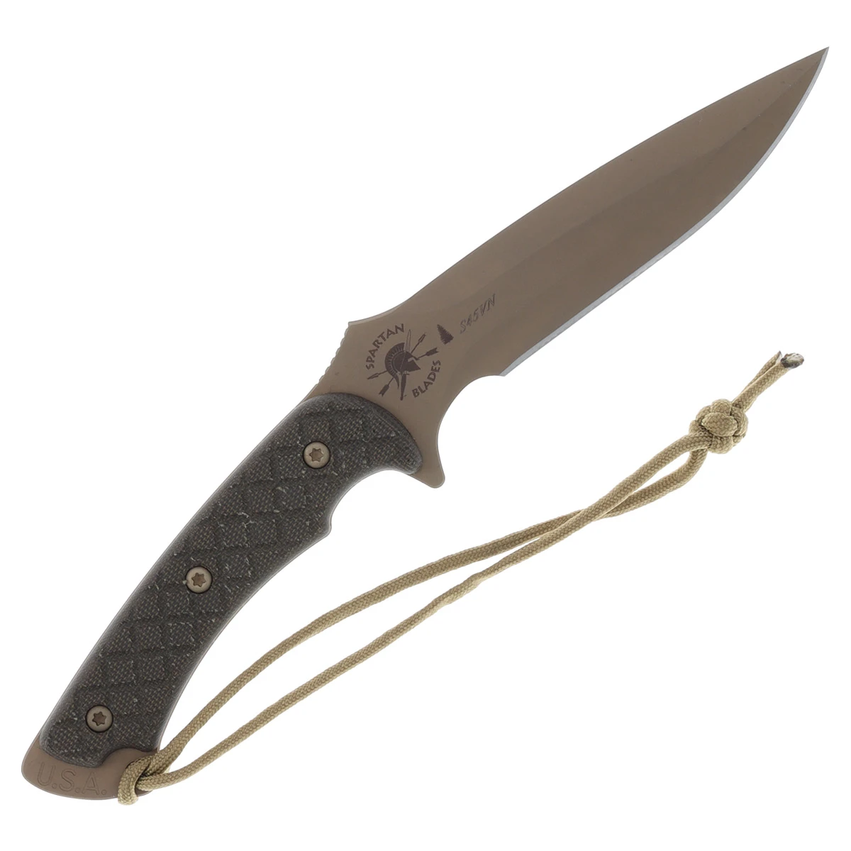 Spartan Blades Ares Fixed Blade Knife FDE-Green Canva Micarta 5.12In Drop Point Tan Nylon Sheath SB1DEGRNLTN View 2