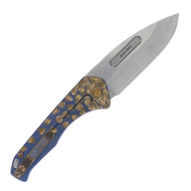 Medford Prae Slim Folding Knife S35VN Tumbled DP Blade Blue Handles Bronze Hardware and Clip MK2084TD-37A2-T1C1-Q4 View 2