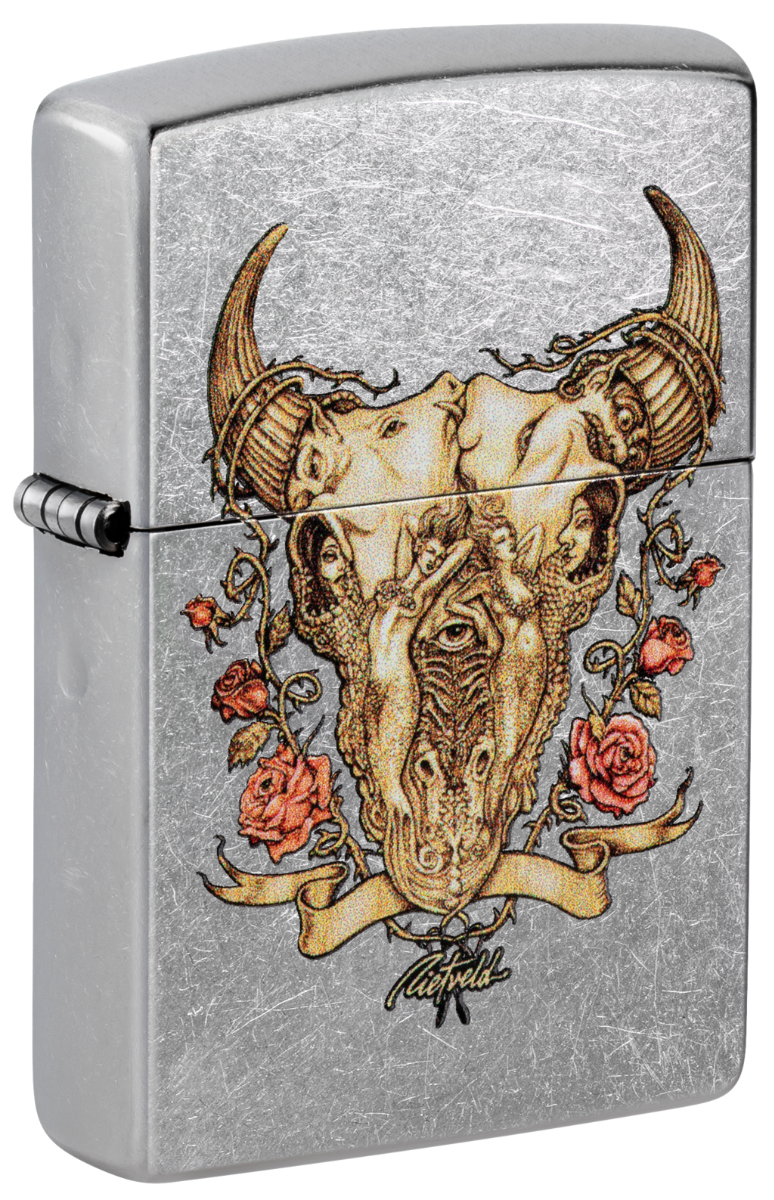 Zippo Rick Rietveld Cow Skull and Roses Lighter ZP48559 View 2