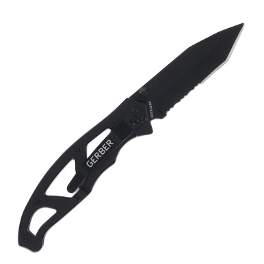 Gerber Paraframe I Folding Knife 3in Black Part Serrated Tanto Blade G1731 View 2