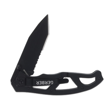 Gerber Paraframe I Folding Knife 3in Black Part Serrated Tanto Blade G1731 View 6
