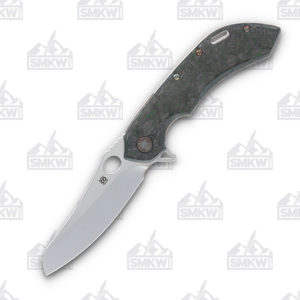 Olamic Wayfarer 247 Folding Knife T-066M Green Dark Matter FatCarbon/Neontropic with Hole Cutouts T066M View 1