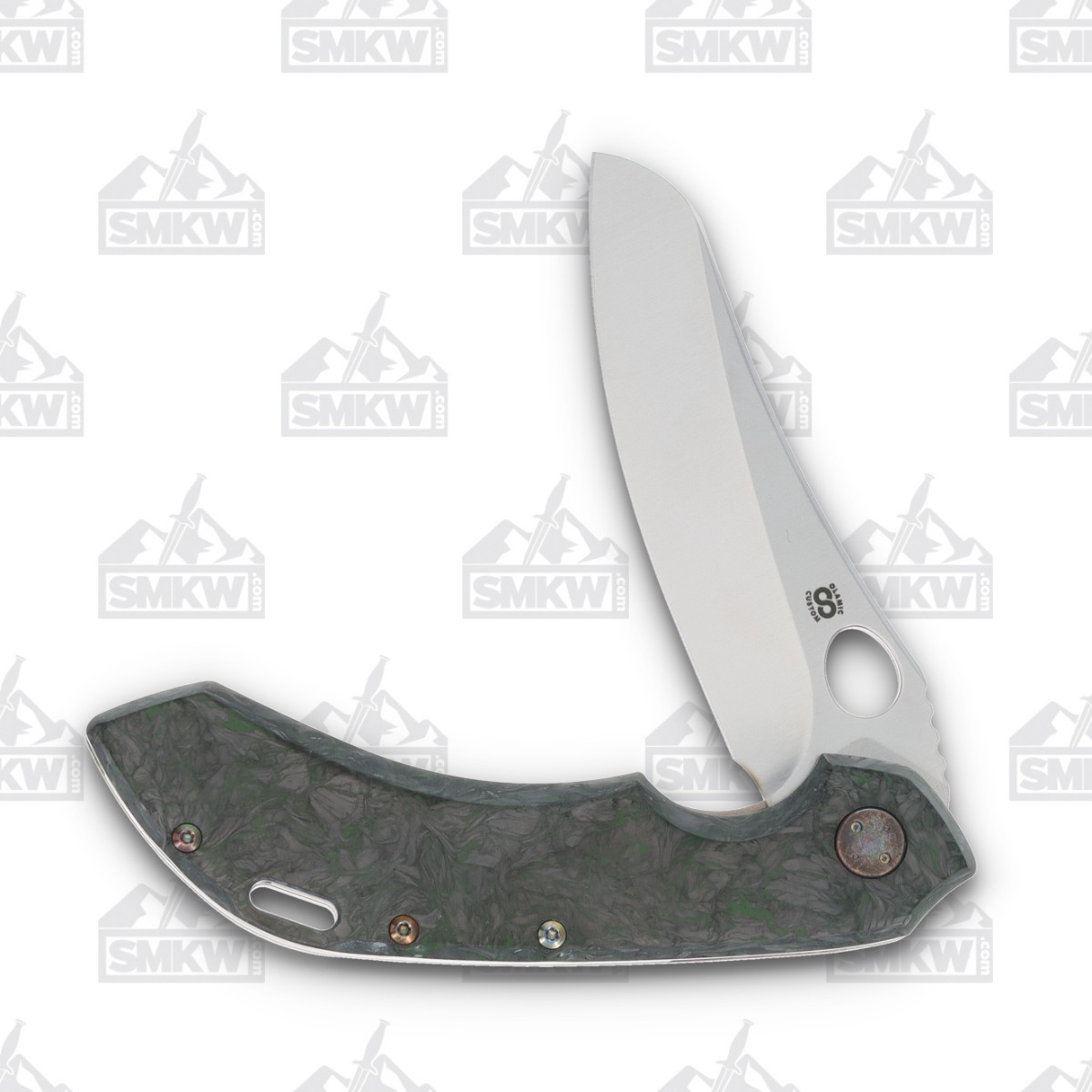 Olamic Wayfarer 247 Folding Knife T-066M Green Dark Matter FatCarbon/Neontropic with Hole Cutouts T066M View 3