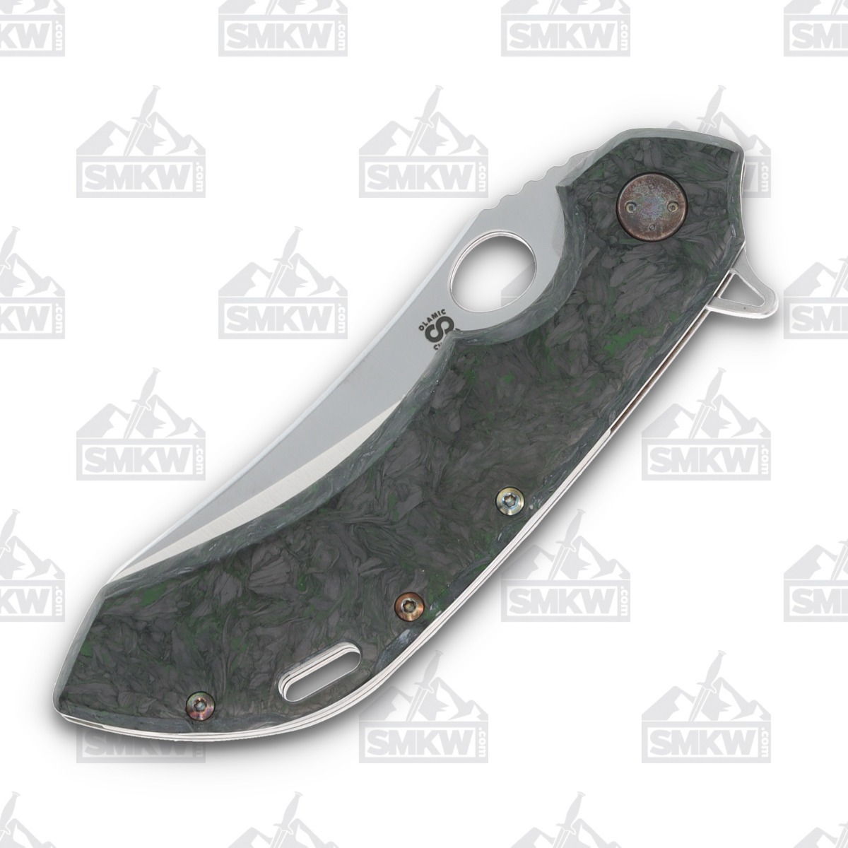 Olamic Wayfarer 247 Folding Knife T-066M Green Dark Matter FatCarbon/Neontropic with Hole Cutouts T066M View 5