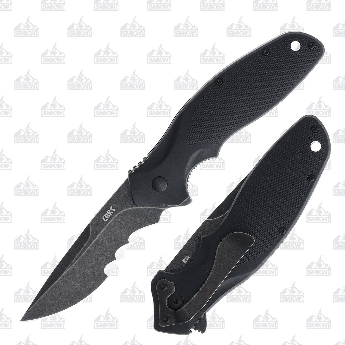 CRKT Shenanigan 3.35in Partially Serrated Black Stonewash Drop Point CRK800KKP View 1
