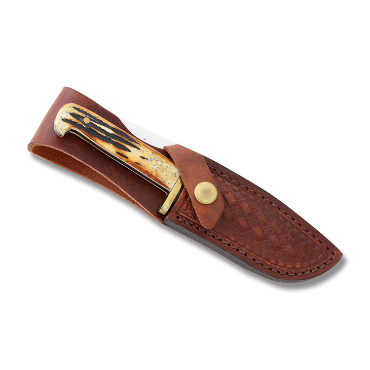 Bear & Son American Baby Bowie Fxd Blade India Stag Bone 3” Damascus Clp Pt BR500D5 View 3