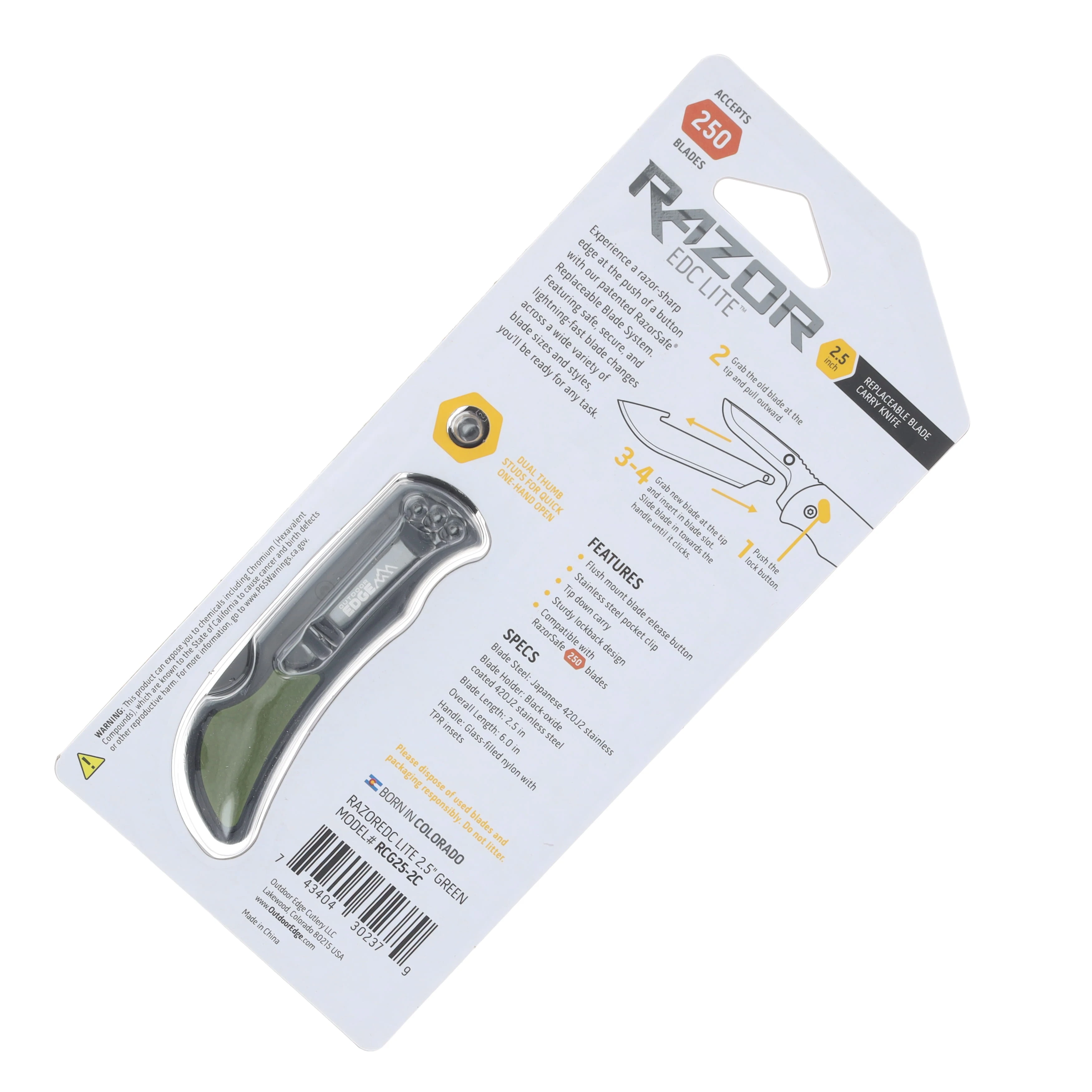 Outdoor Edge Razor EDC Lite Folding Knife 2.5in Drop Point OD Green OERCG25-2C View 10