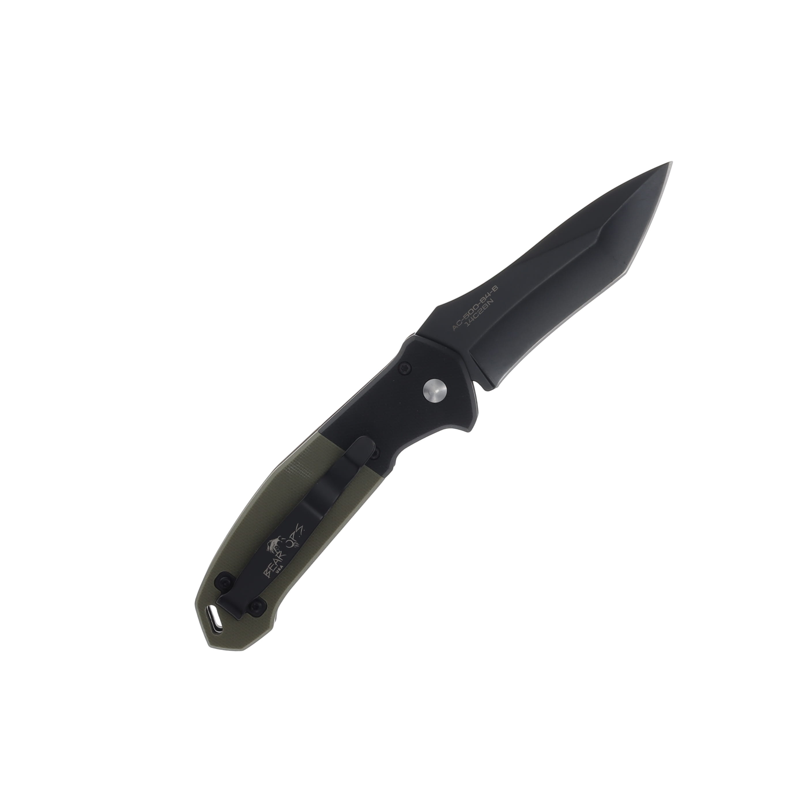 Bear & Son Bear OPS Bold Action V Automatic Knife Black Tanto/OD Green AUBR500B4B View 2