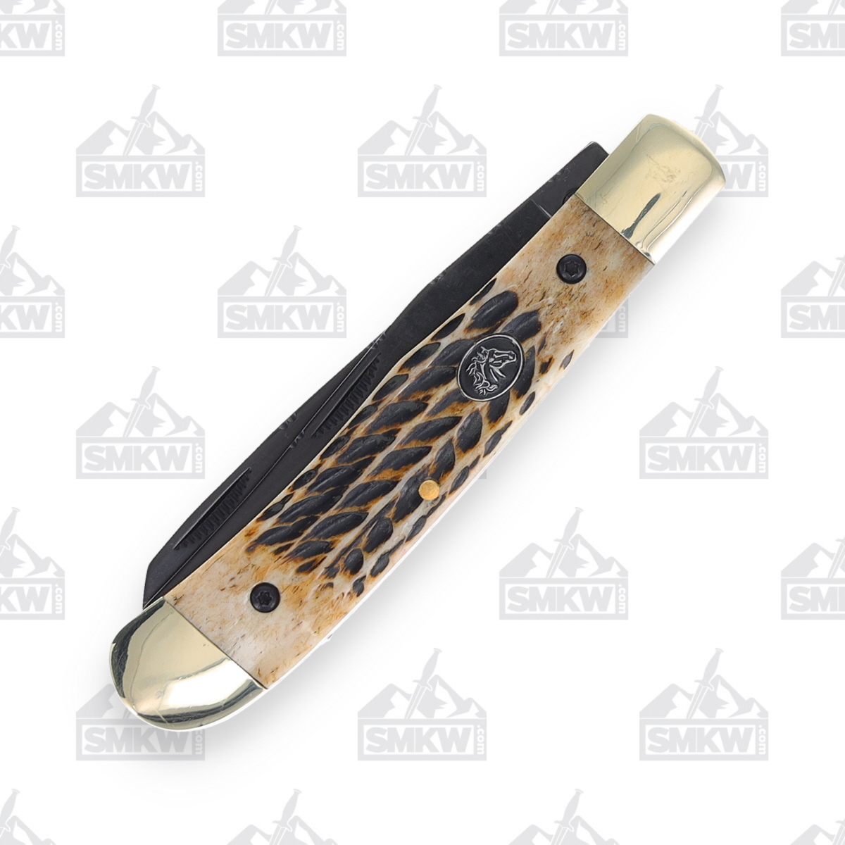 Frost Silverhorse Stoneworks Titanium Jigged Stag Bone Trapper Folding Knife FRSHS108BT View 2