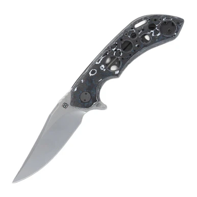 Olamic Wayfarer 247 T093-B Folding Knife White Storm FatCarbon/Dark Blast with Acid Rain Cutouts View 1