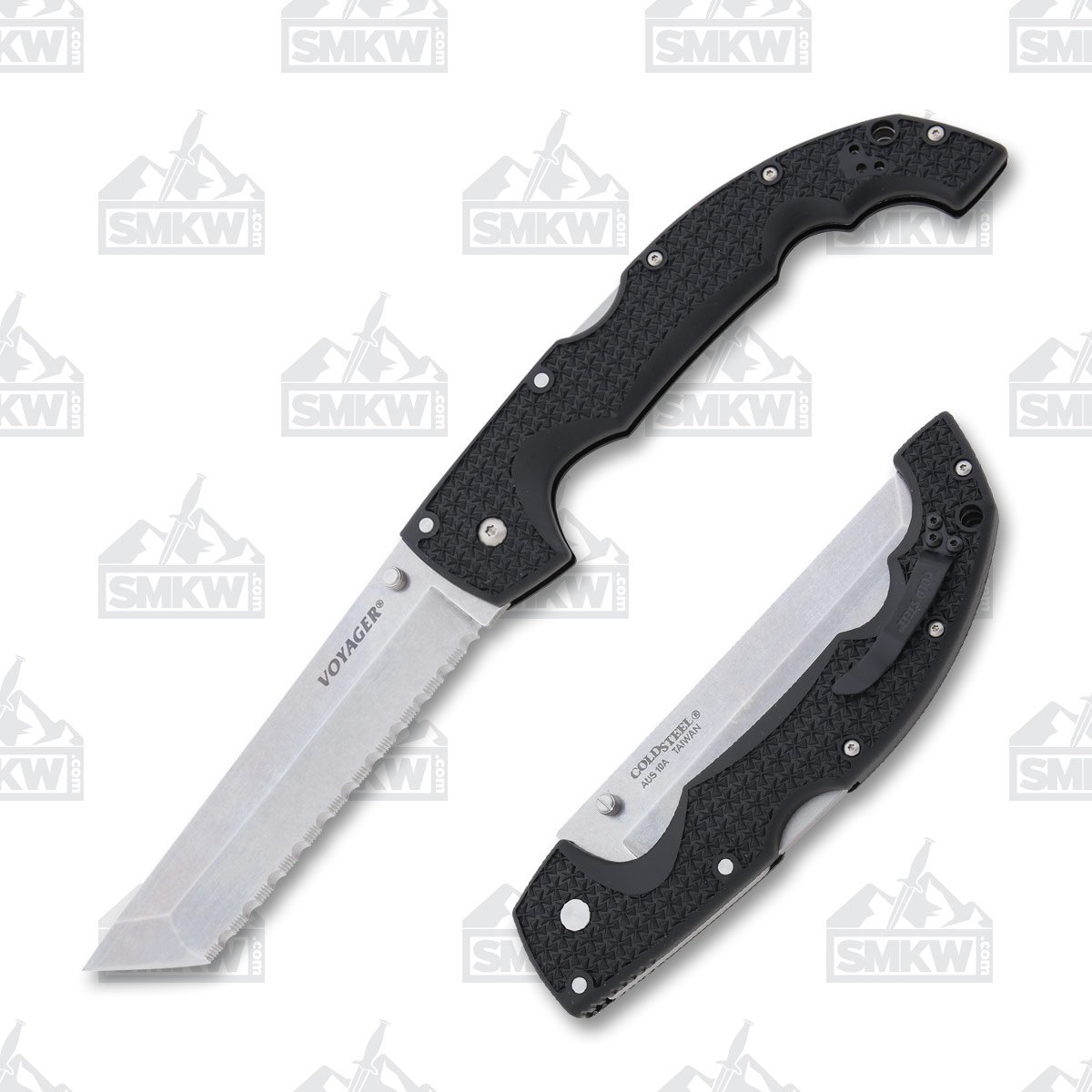 Cold Steel XL Voyager Folding Knife 5.5in Stonewash Tanto Serrated Blade CS29AXTS View 1