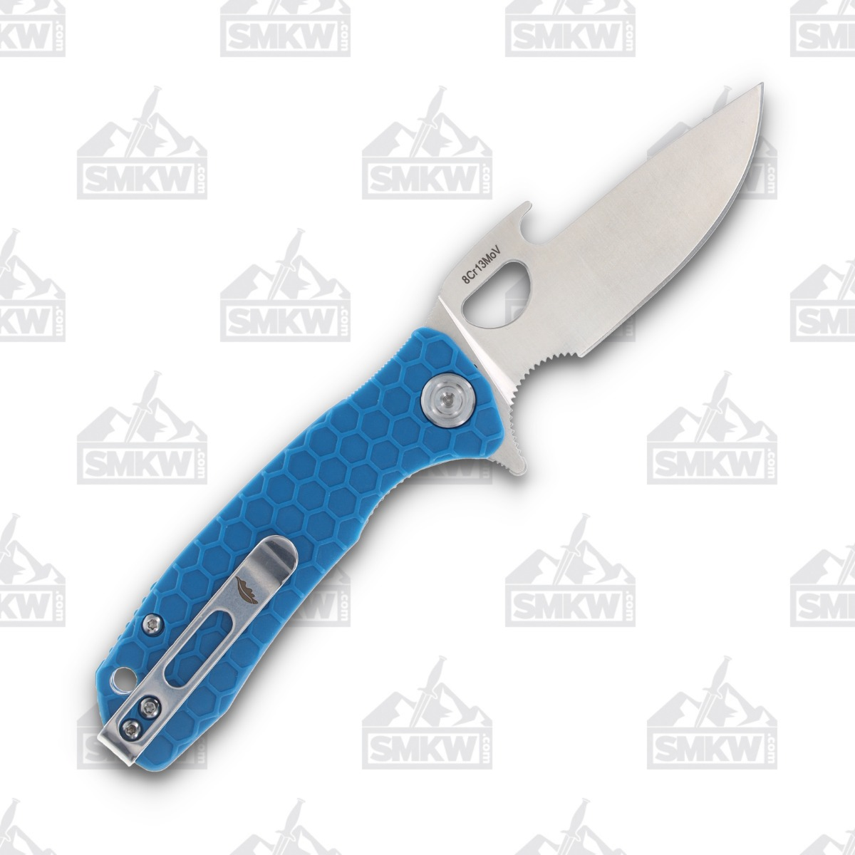 Honey Badger Knives Small Opener Folding Knife Blue 2.8in Drop Point Blade HB1074 View 2