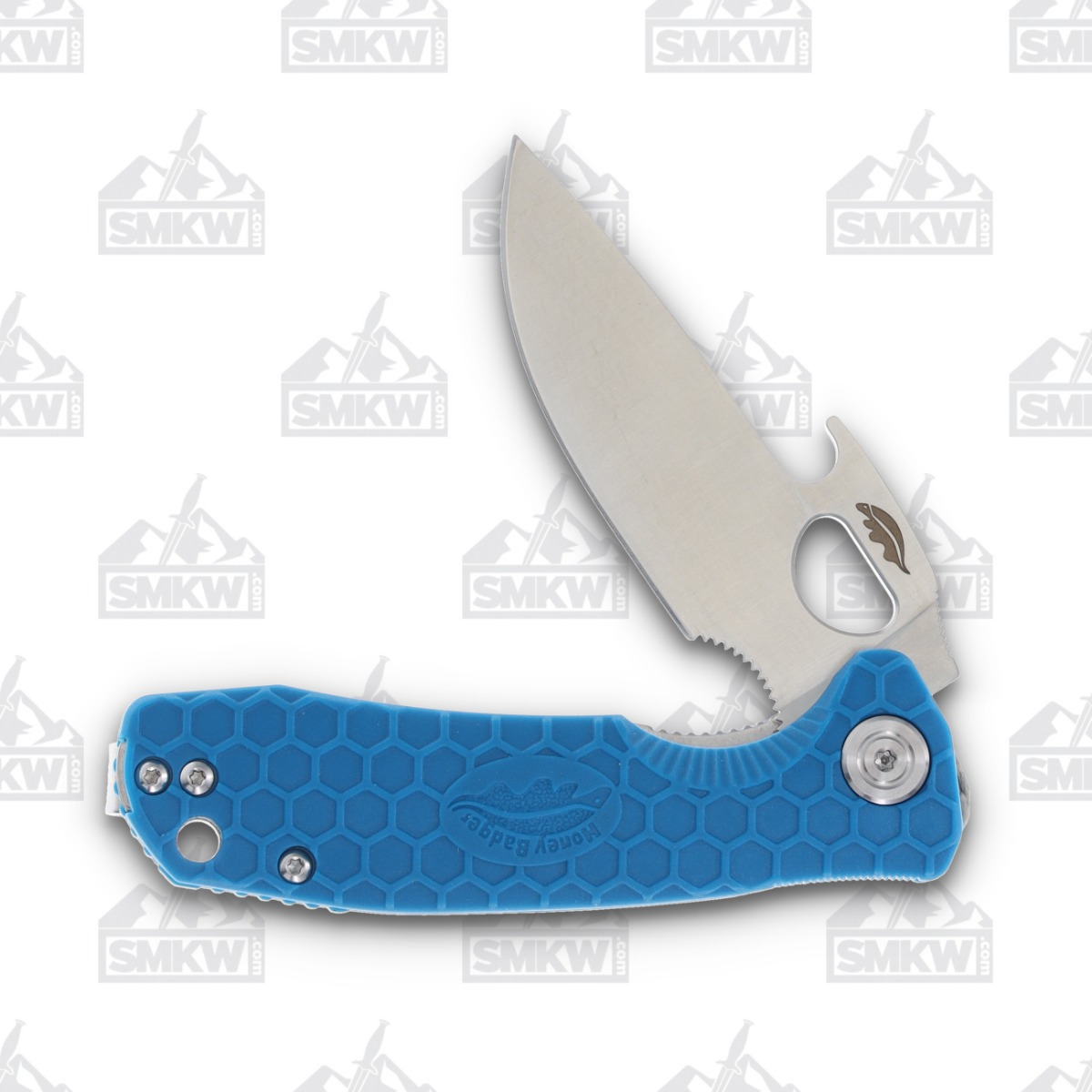 Honey Badger Knives Small Opener Folding Knife Blue 2.8in Drop Point Blade HB1074 View 3