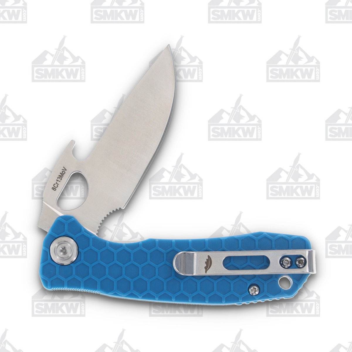 Honey Badger Knives Small Opener Folding Knife Blue 2.8in Drop Point Blade HB1074 View 4