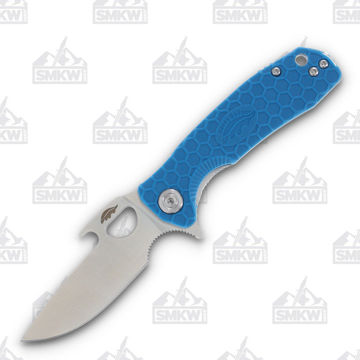 Honey Badger Knives Small Opener Folding Knife Blue 2.8in Drop Point Blade HB1074 View 1