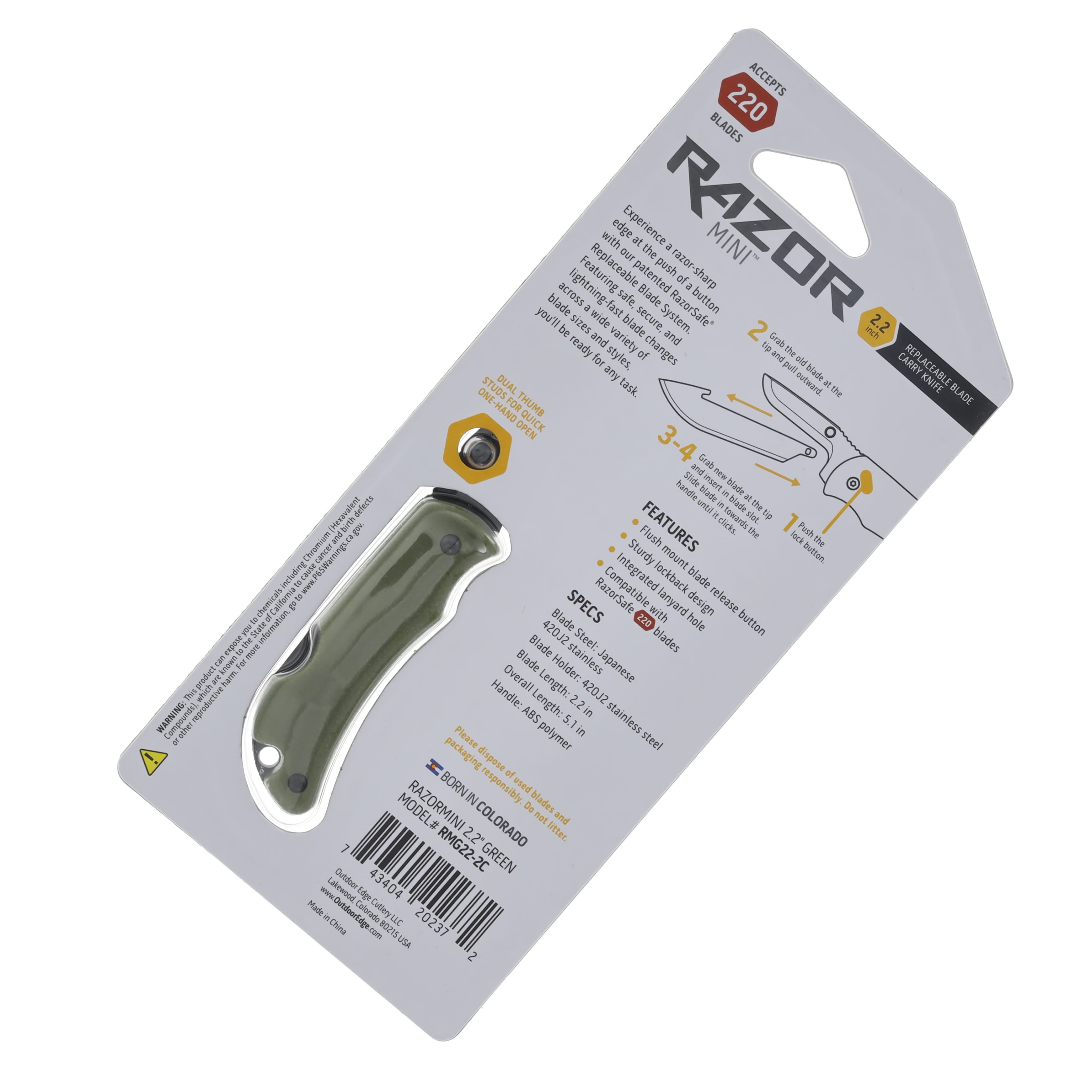 Outdoor Edge 2.2" Razor-Mini Folding Knife OD Green OERMG22-2C View 4