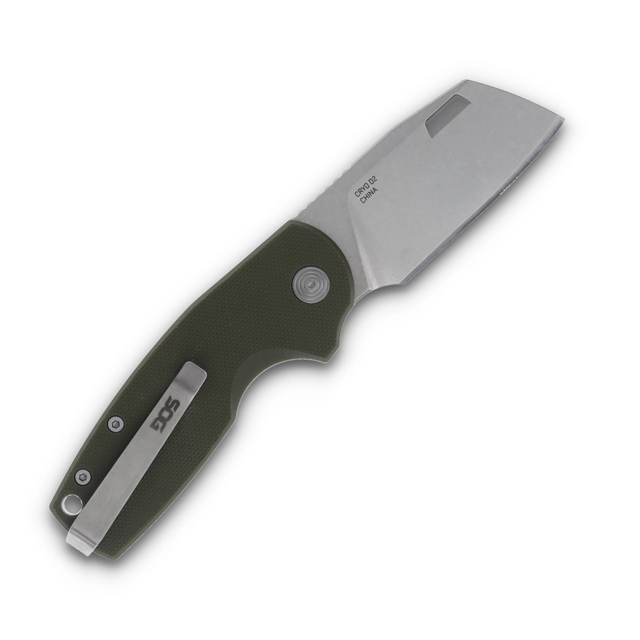 SOG Stout SJ Folding Knife OD Green 2.4 Inch Plain Stonewash Cleaver SOG-16-03-06-57 View 2