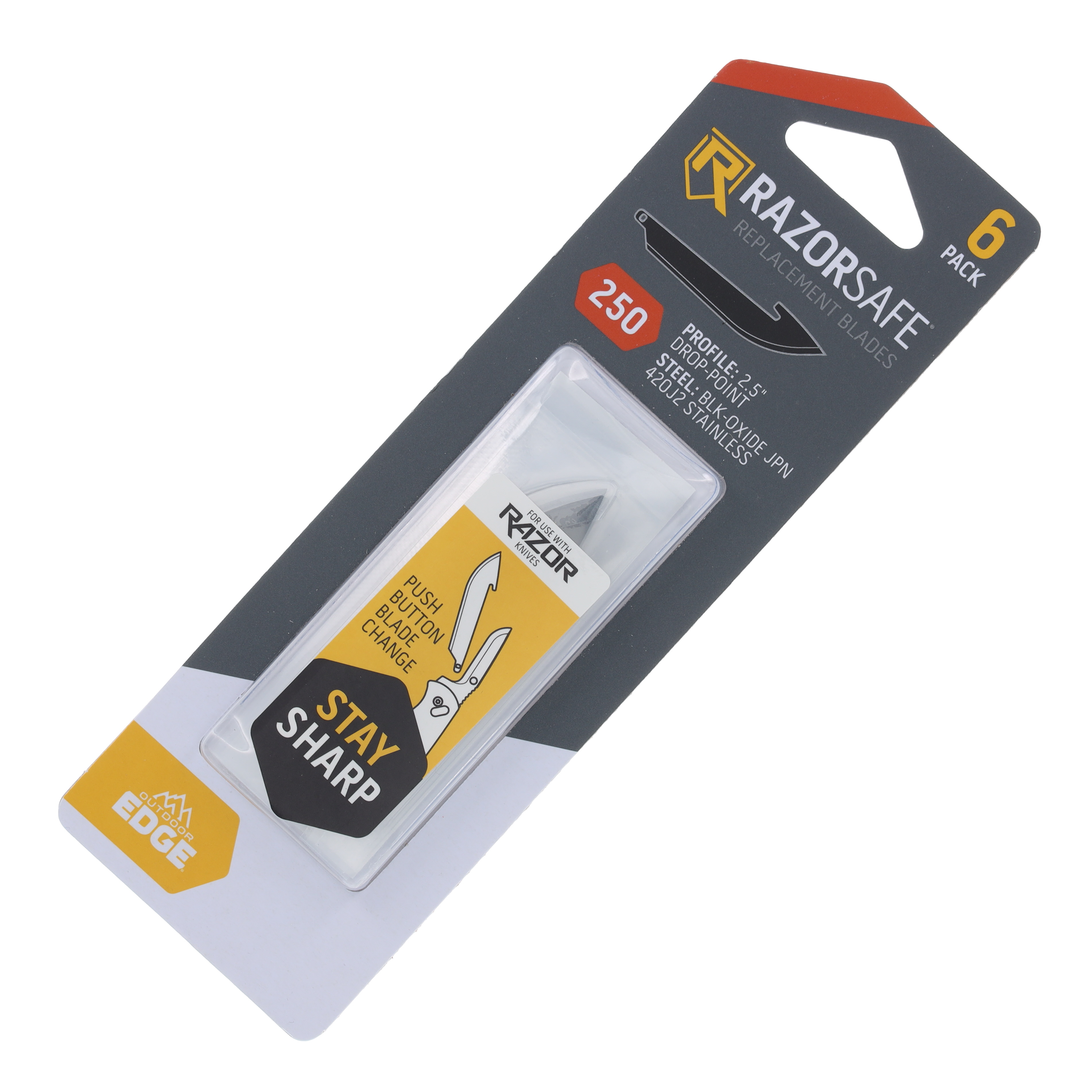 Outdoor Edge 2.5" Drop-Point Blade Pack (Black, 6 Blades) OERR25K-6C View 1