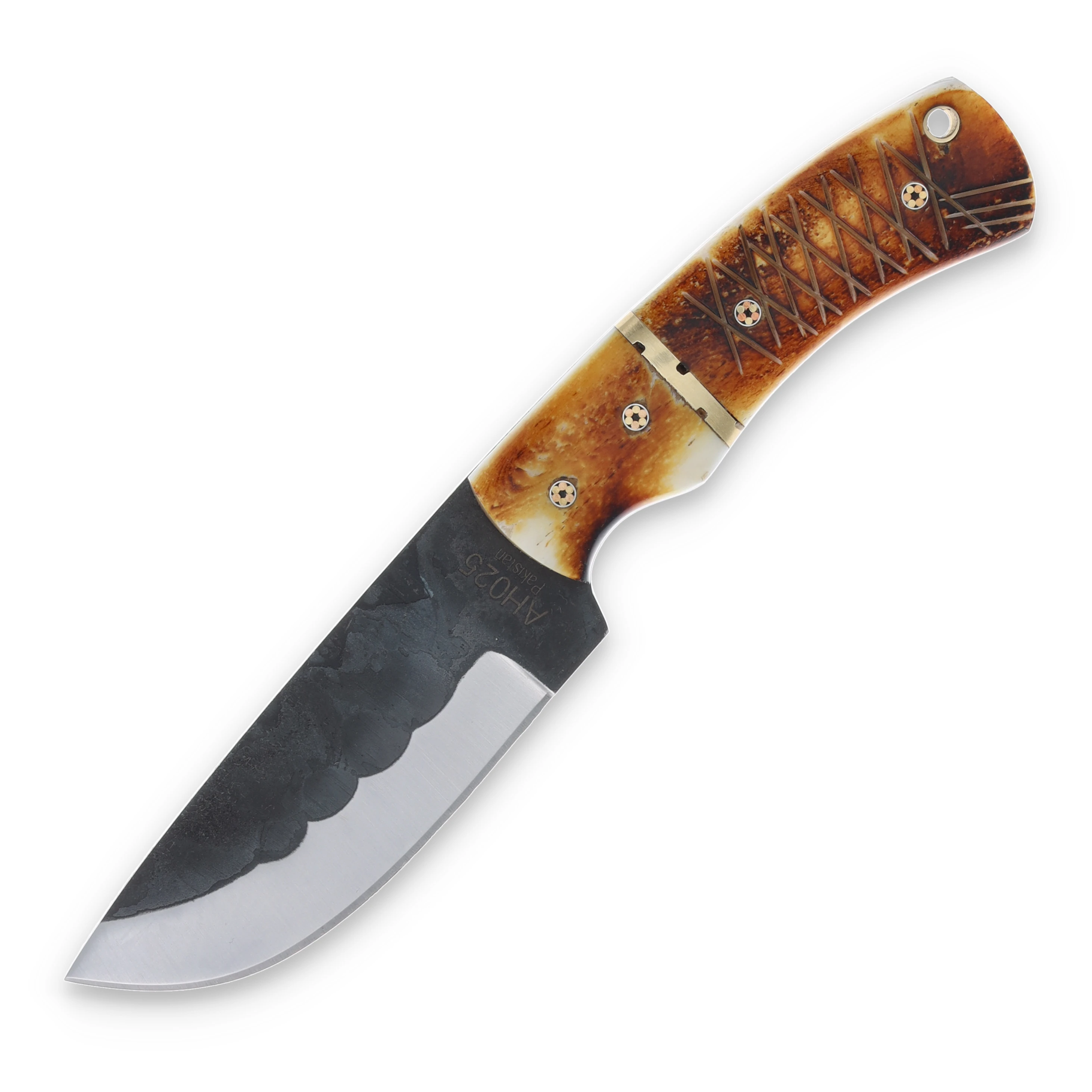 American Hunter Torched Stag Bone 4.3 Inch Plain Dual Finish Drop Point AH025 View 1