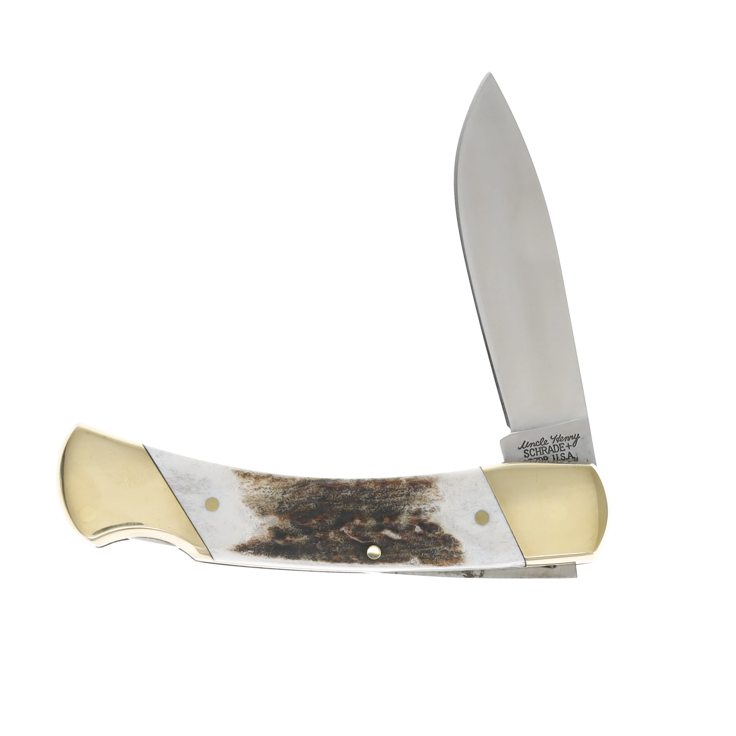 Schrade Genuine Stag Lockback 3.75in Satin Drop Point SCH9 View 3