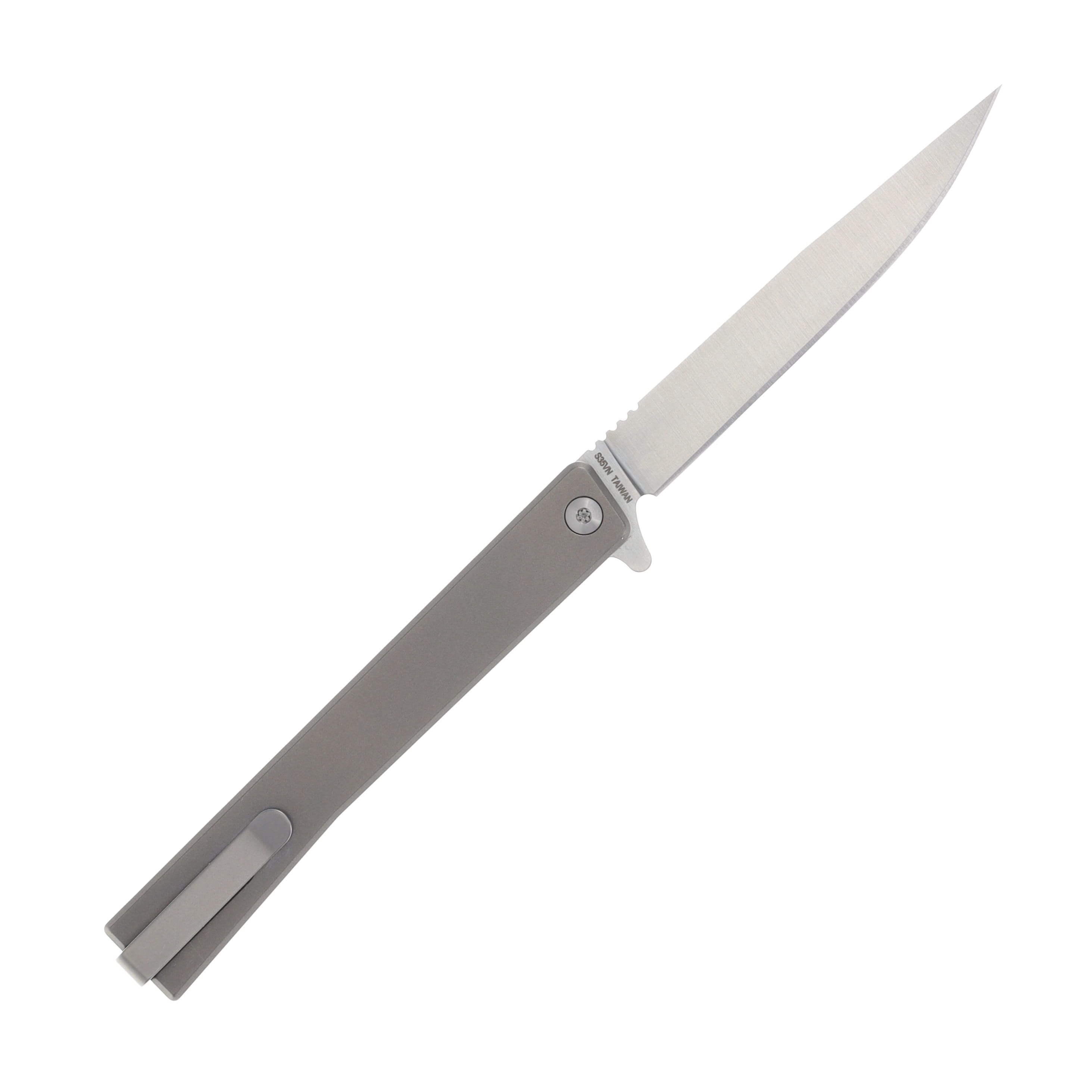 Ocaso Solstice Folding Knife Silver 3.5 Inch Plain Satin Straight Back 10CTS View 2