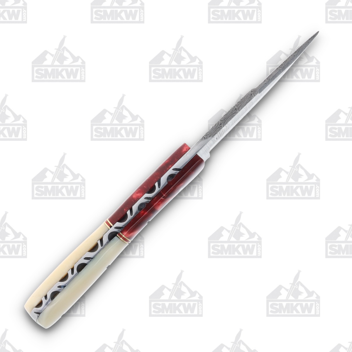 SZCO Supplies Deep Red Skinner Fixed Blade 3.75in Damascus Drop Point DM1370RD View 3