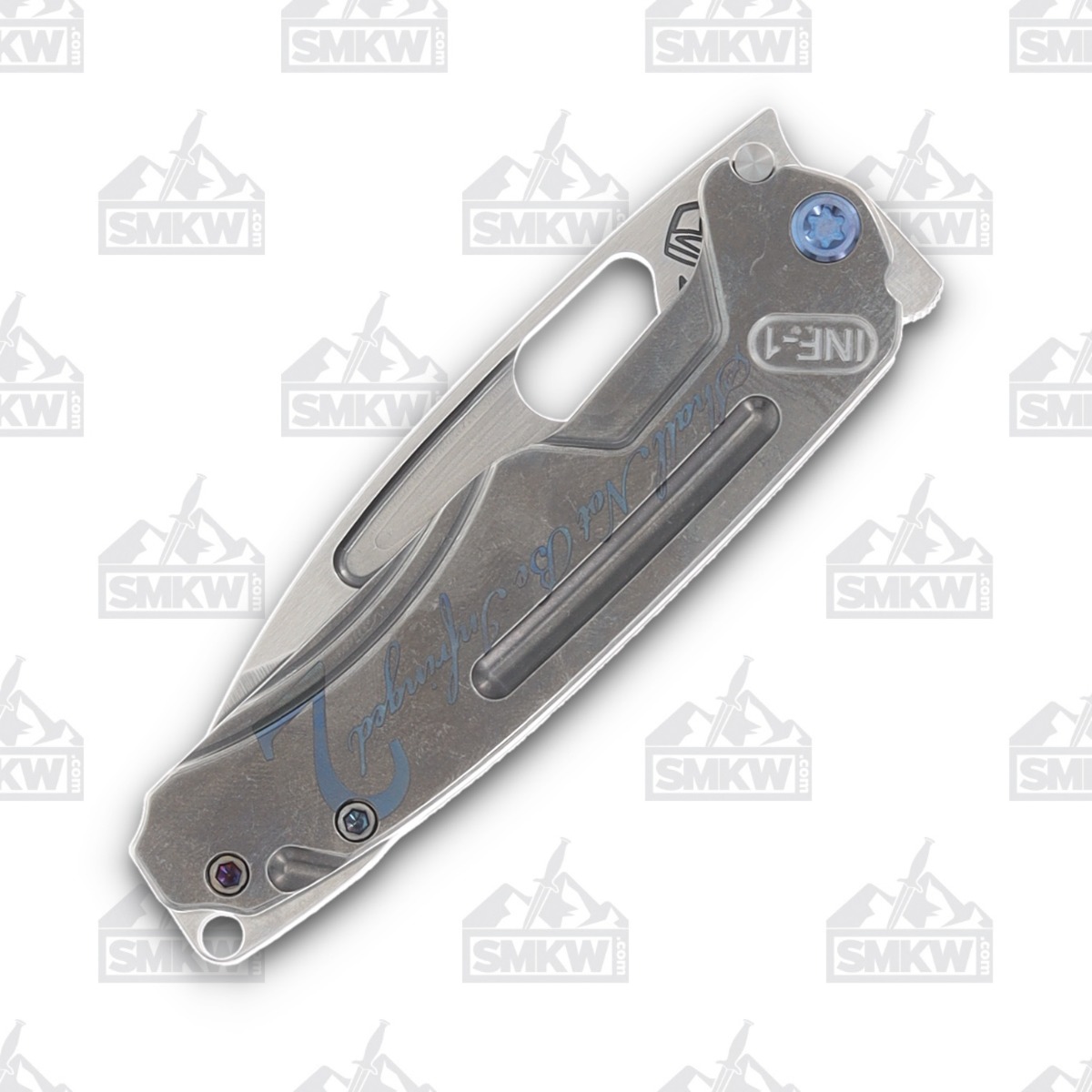 Medford Infraction Folding Knife Tumbled Second Amendment Titanium with Blue Hardware MK0314TQ-01TM-T2C2-BN View 5