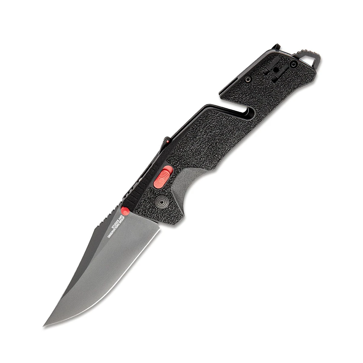 SOG Trident AT Black and Red 3.7 Inch Plain Black TiNi Clip Point SOG11120141 View 1
