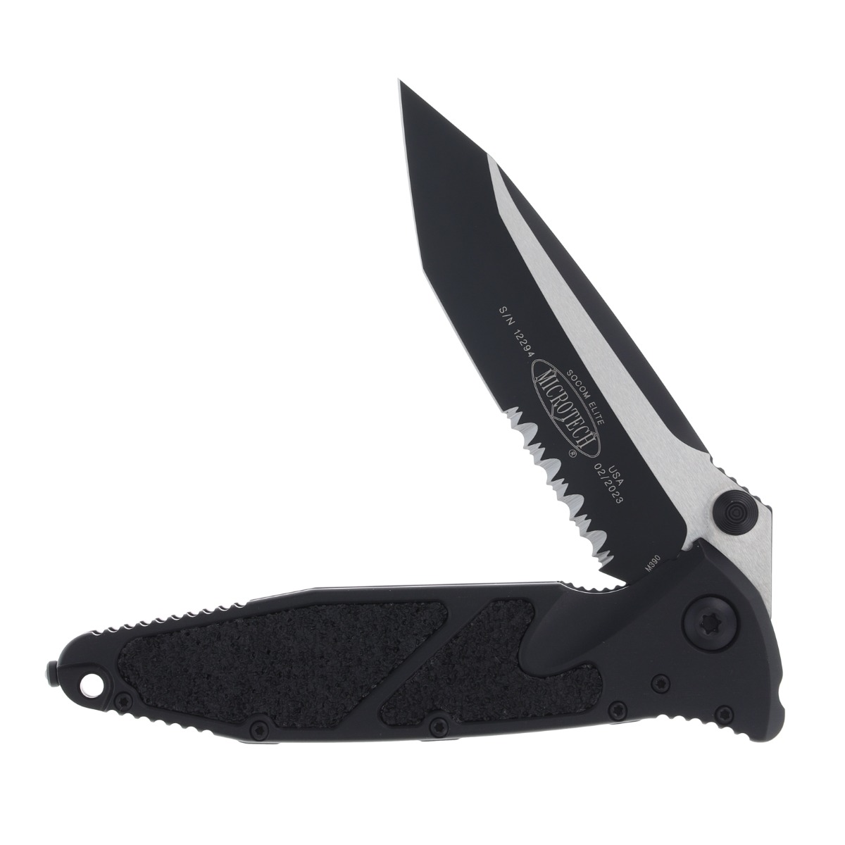 Microtech SOCOM Elite Folding Knife Tactical Black Half Serrated Tanto MT1612T View 2