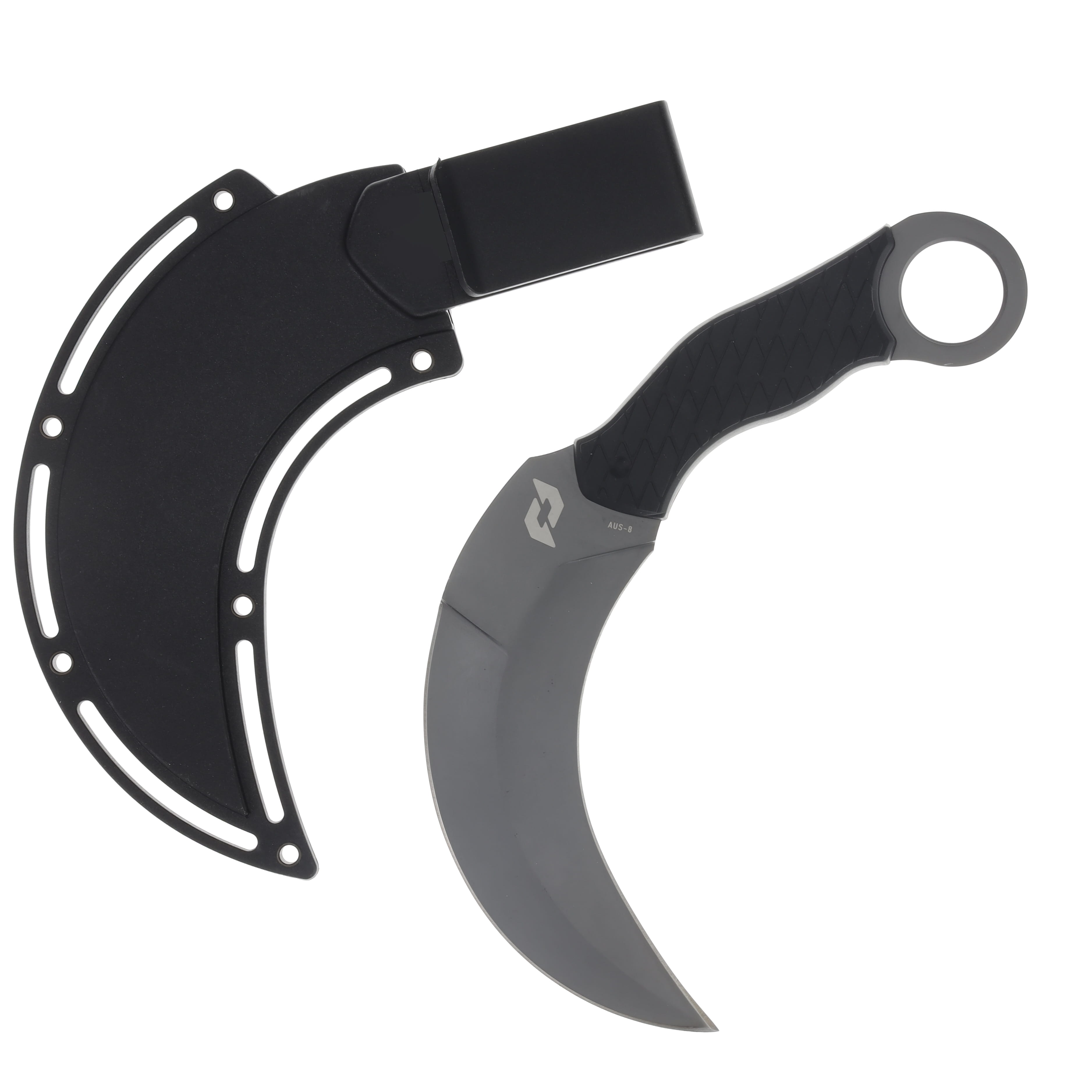 Schrade Boneyard Fixed Blade Knife Gray AUS-8 Hawkbill/Black Rubber 1182504 View 2